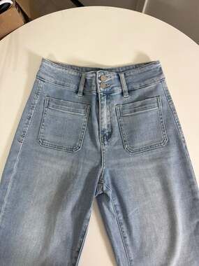 Flying Monkey High Rise Patch Pocket Wide Leg Flare Jeans